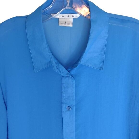 Como Turquoise Top 3/4 Sleeve Chiffon Button Front Short Long Sz L‎ - Picture 3 of 9